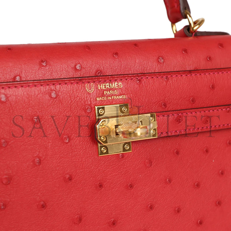 HERMÈS MASTER KELLY SELLIER 28 ROUGE VIF VERSO OSTRICH GOLD HARDWARE (28*22*10cm)